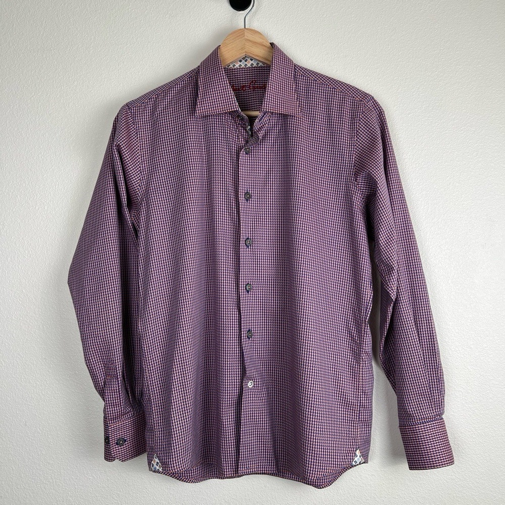 Robert Graham Button Up Kids 14-16 Orange Purple Check Preppy Funky Long‎ Sleeve